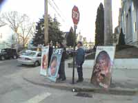 Mary being wheeled out on a stretcher from inside the abortion mill