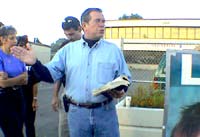 Flip Benham preaching God's Word at the gates - Click image for larger view